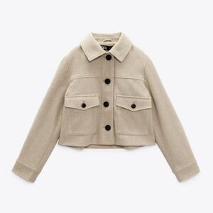 Zara Beige Cropped Shirt Jacket Size Small